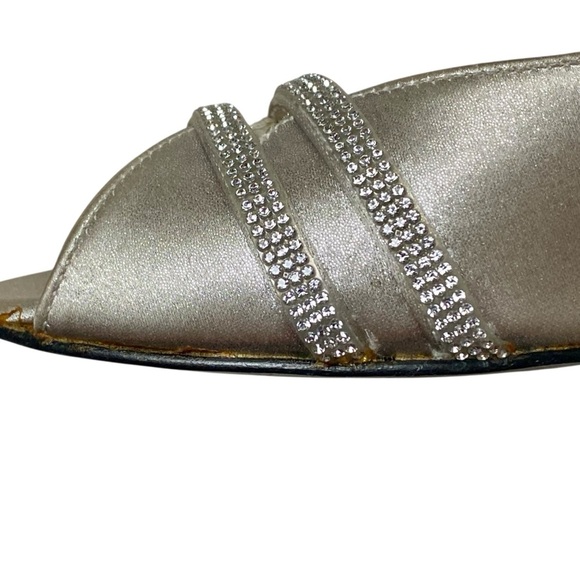 Stuart Weitzman Glohotwire Heels Chrome Raso Satin Rhinestone Peep Toe Size 6 - Picture 10 of 16